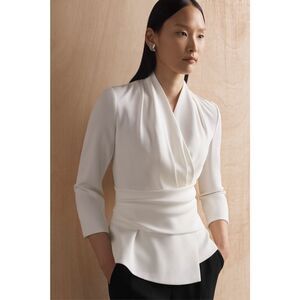 The Fold Clever Crepe Belleville Mid Sleeve Top in Ivory Size 8